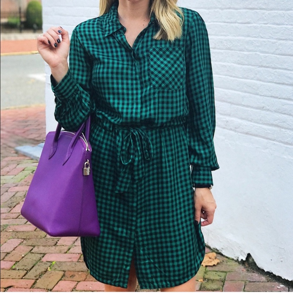 A New Day Plaid Tie Shirtdress